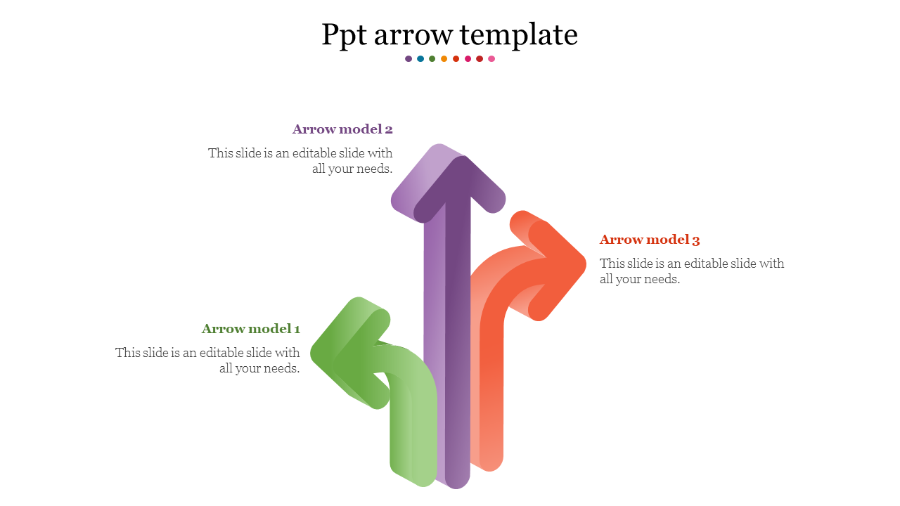 Affordable PPT Arrow Template Slide Designs With Three Node